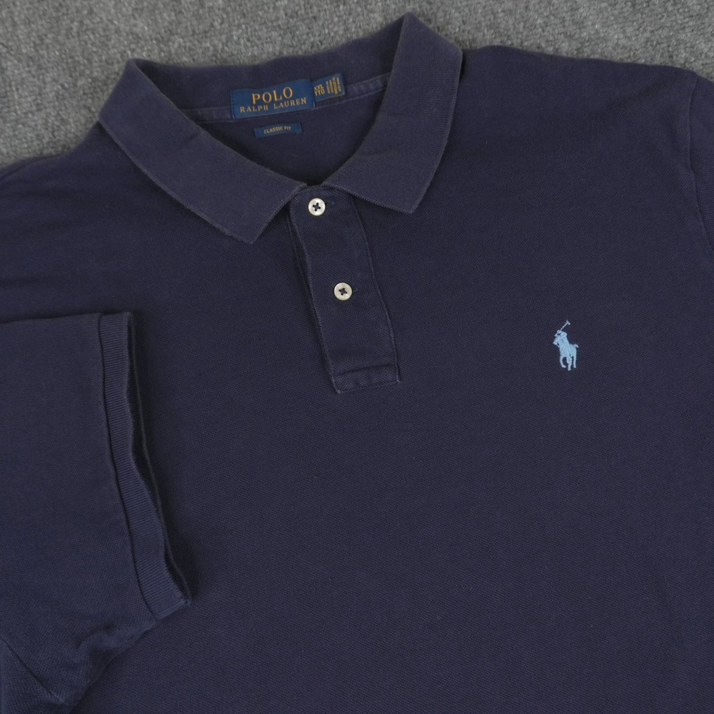Polo Ralph Lauren Polo Shirt Mens XXL Navy Blue Classic Fit Cotton Mesh Pique